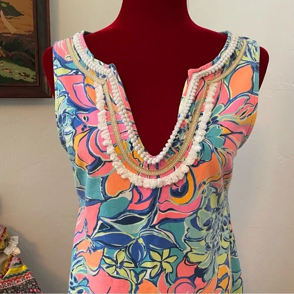 Lily Pulitzer Dress Beautiful Signature Pink & Blue Size Medium - Picture 9 of 9